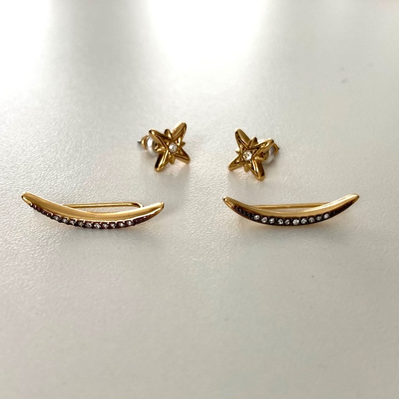 Stella & Dot Moon and Stars Earring Set - Gold and Hematite - Picture 3 of 9